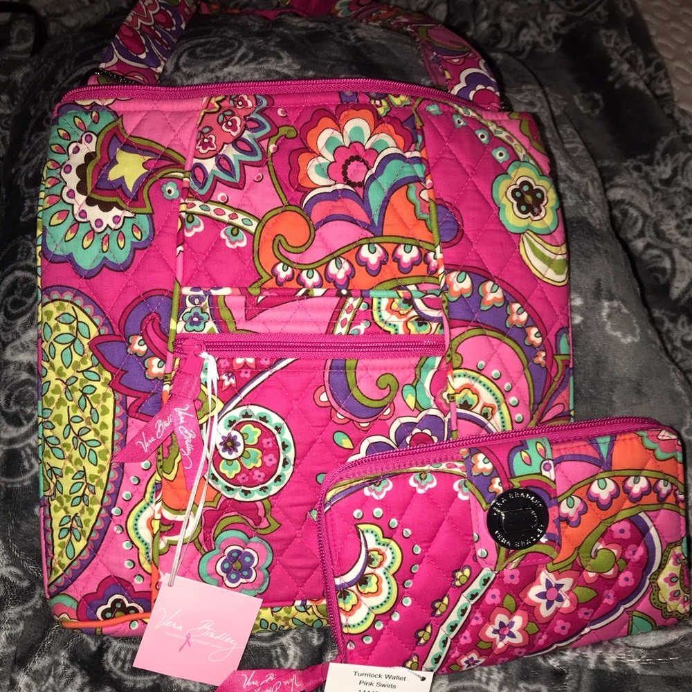 NWT Vera Bradley Hipster Pink Swirls Crossbody and turn lock Wallet